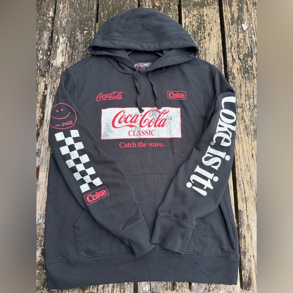 Coca-Cola® By Aéropostale Coca-Cola Classic L Black Unisex Pullover Hoodie T9 - Picture 3 of 9